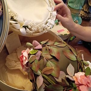 Vintage Floral Leaf Cocktail Hat with Soft Rose Accents